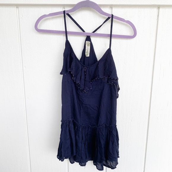 Free People Navy Blue Ruffle Tank Top S